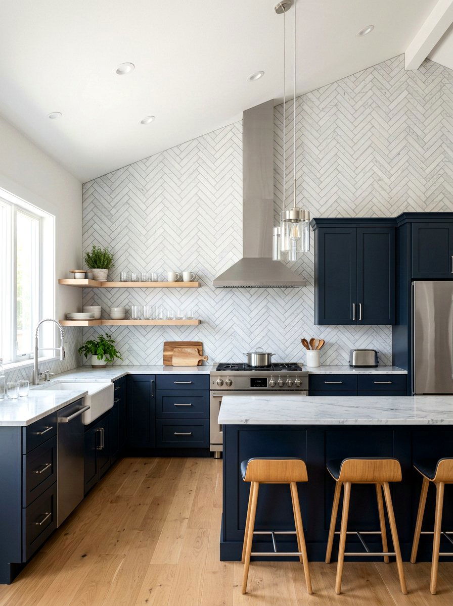 Herringbone tile kitchen - 30 full height backsplash ideas