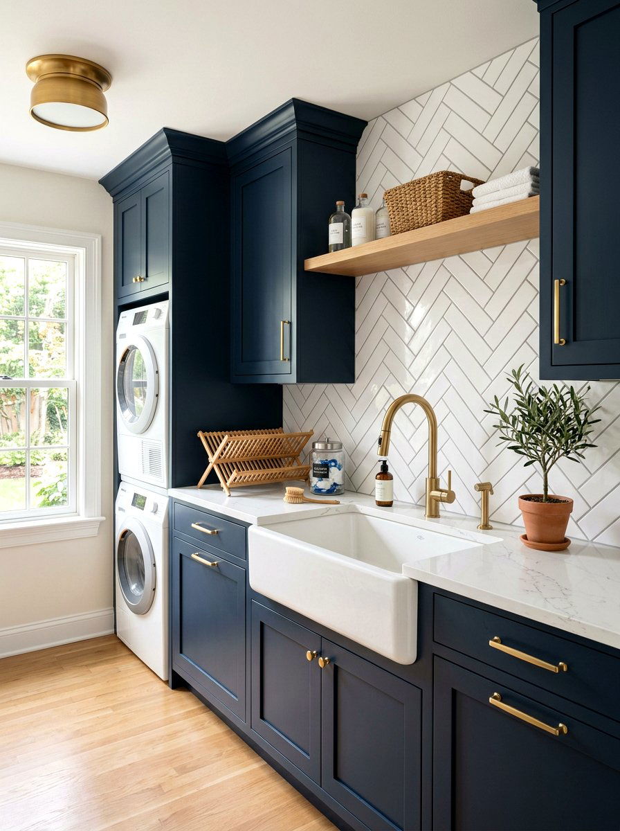 Herringbone tile laundry - 30 laundry room backsplash ideas