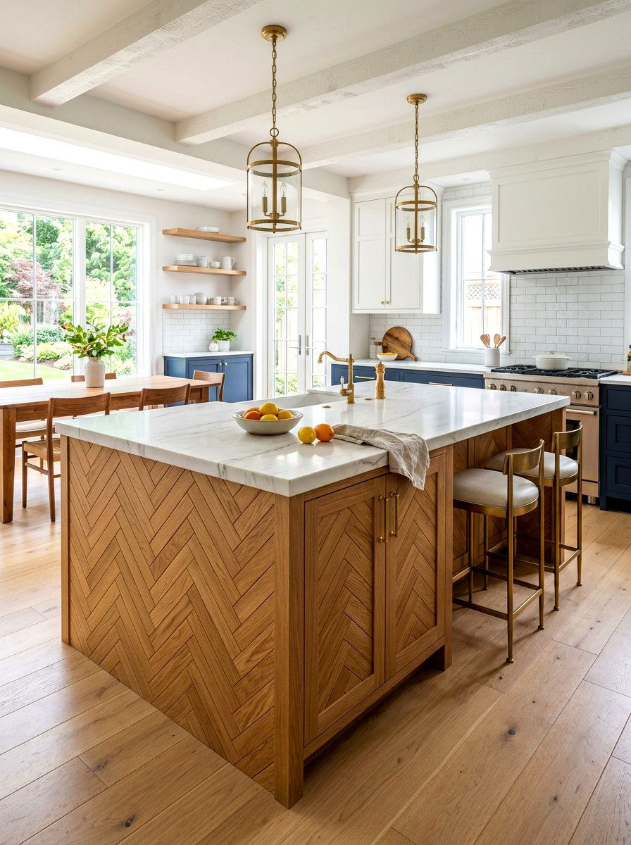 Herringbone wood kitchen island - 30 statement island kitchen ideas