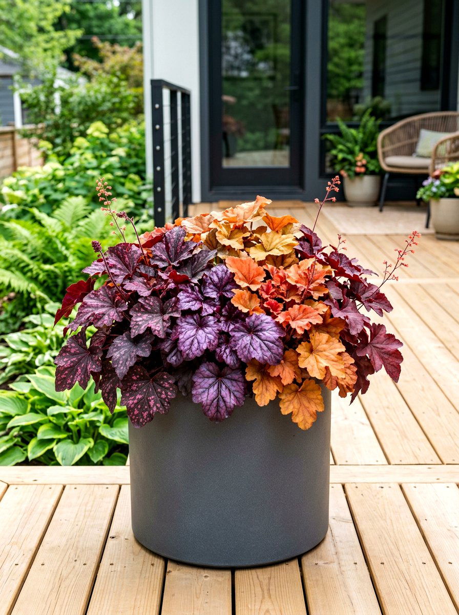 Heuchera Coral Bells Container - 30 fall porch planter ideas