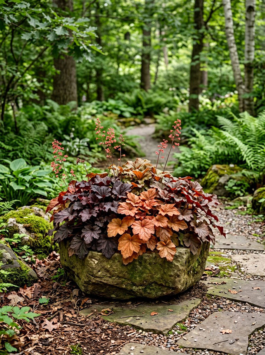 Heuchera coral bells shade container - 30 autumn planter ideas