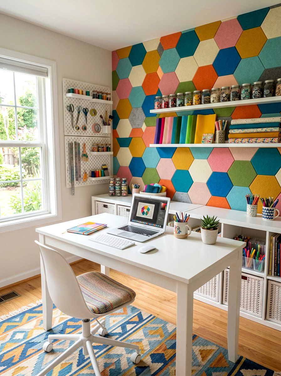 Hexagon Felt Tiles - 30 acoustic office decor ideas