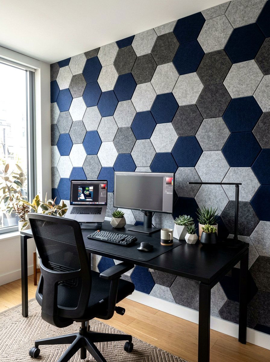 Hexagon Felt Wall Tiles - 30 pin board office wall ideas