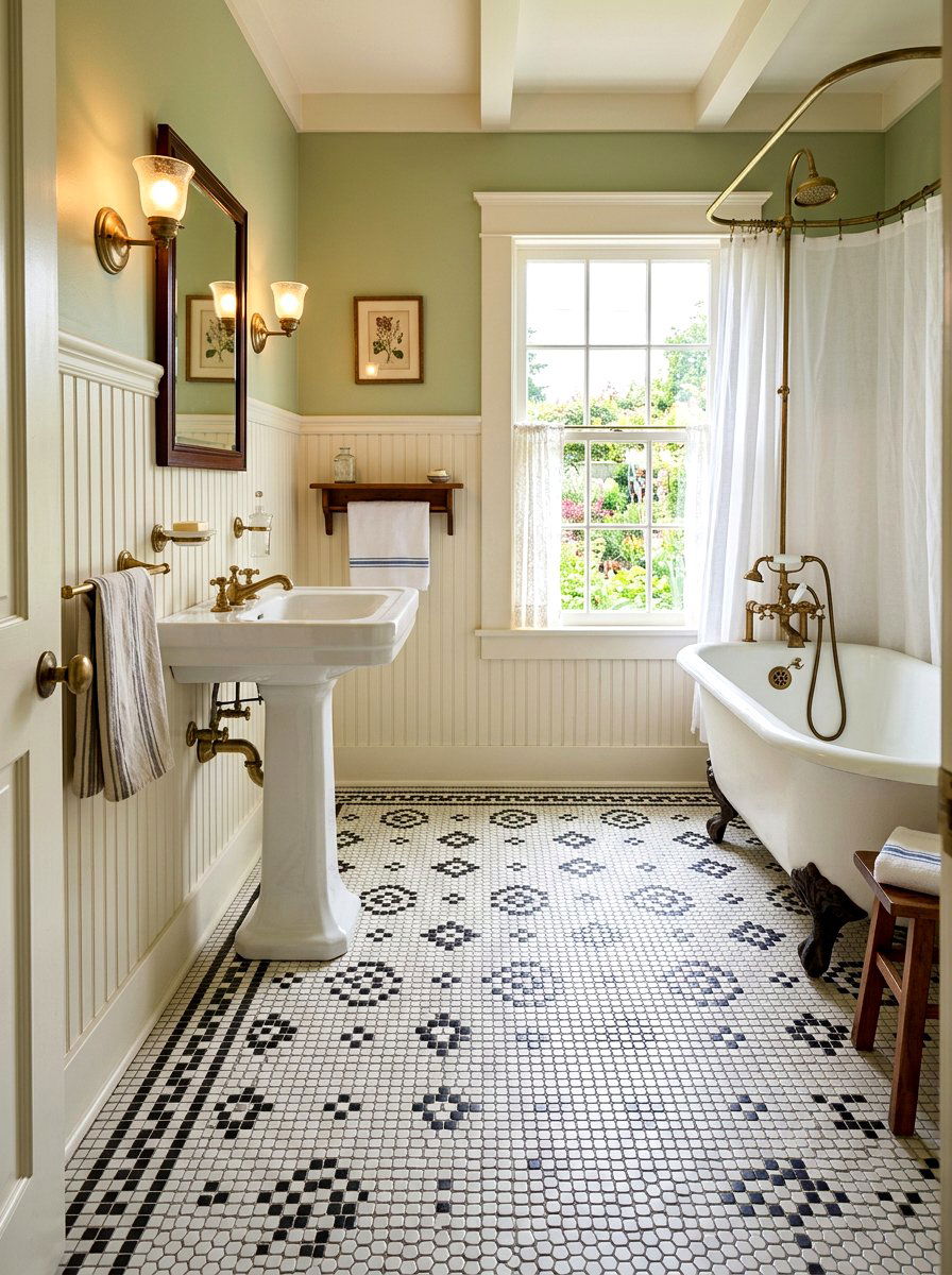 Hexagon Floor Pattern - 30 cottage bathroom ideas