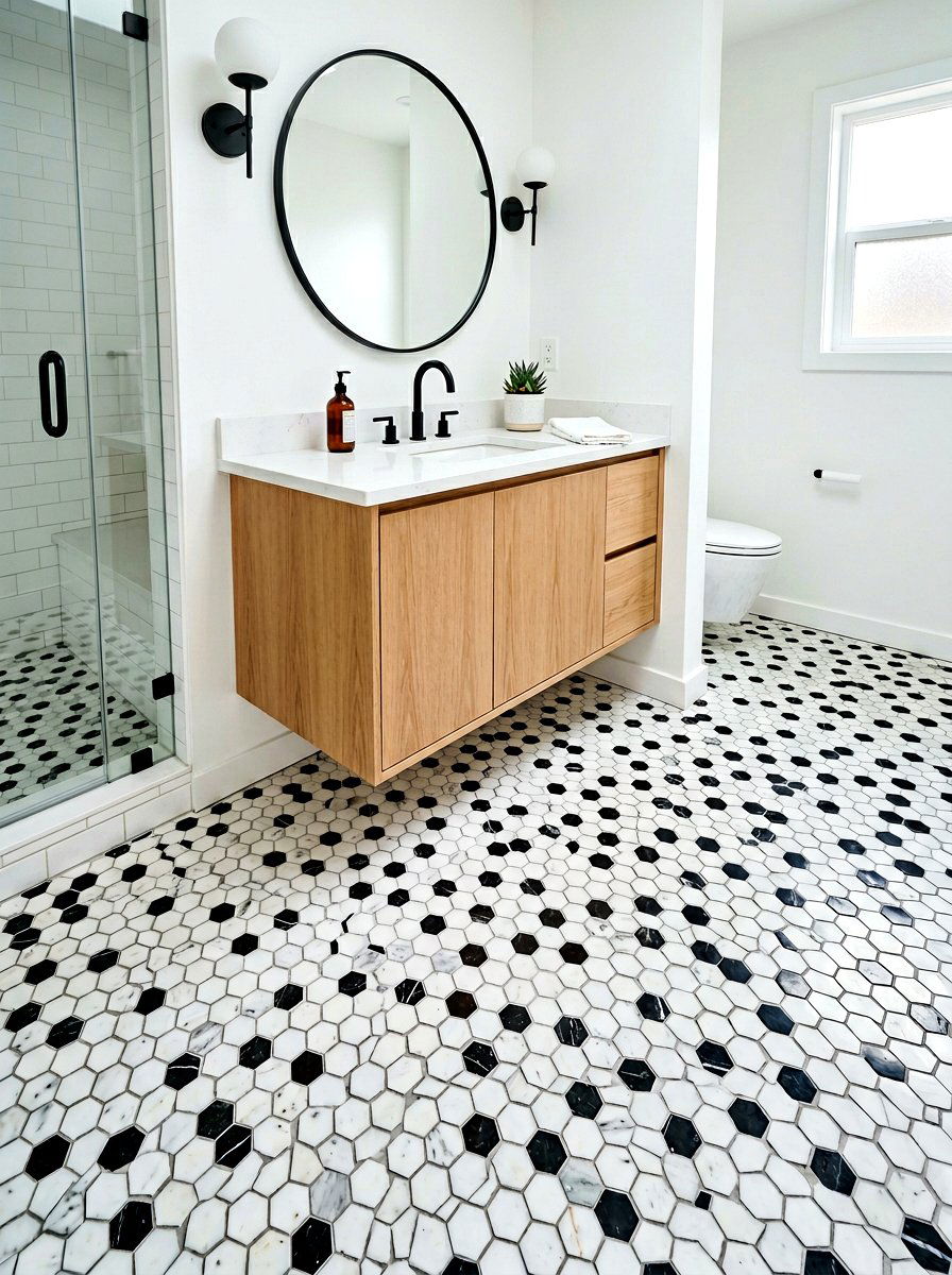 Hexagon Floor Tile Design - 30 art deco bathroom ideas