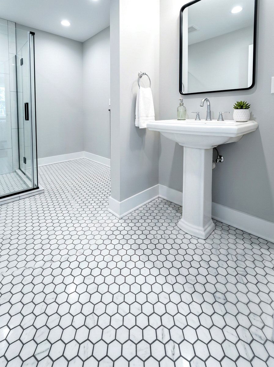 Hexagon Floor Tiles - 30 tiny apartment bathroom ideas