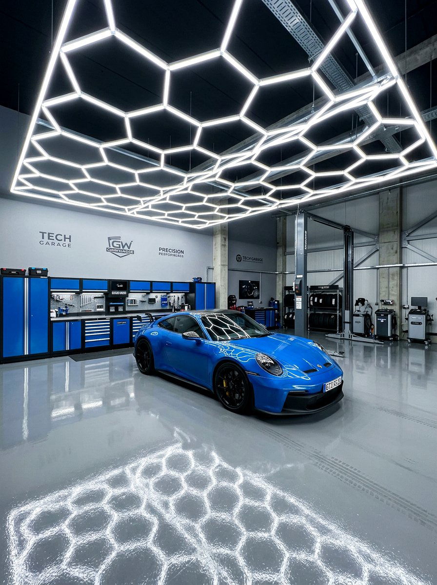 Hexagon Garage Lighting - 30 workshop lighting ideas