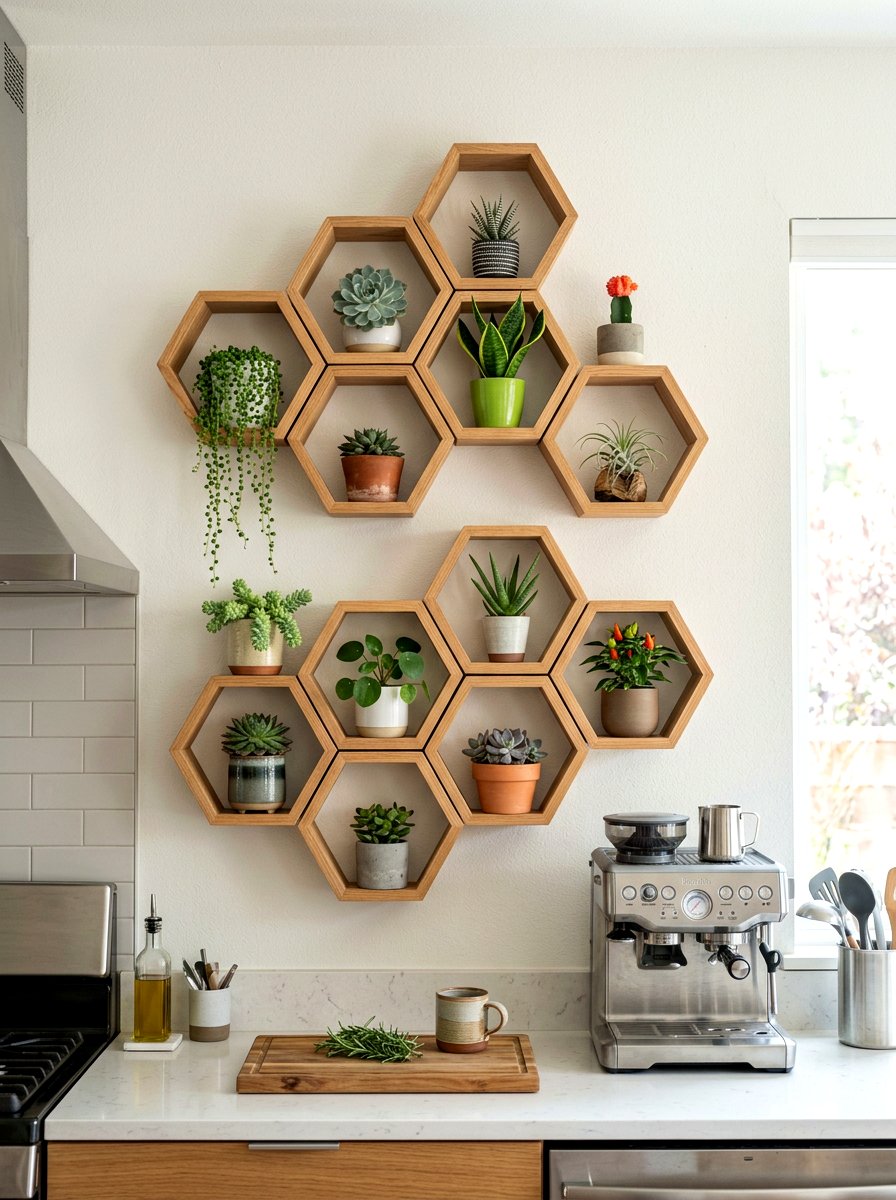 Hexagon Kitchen Wall Ledge - 30 kitchen plant ledge ideas