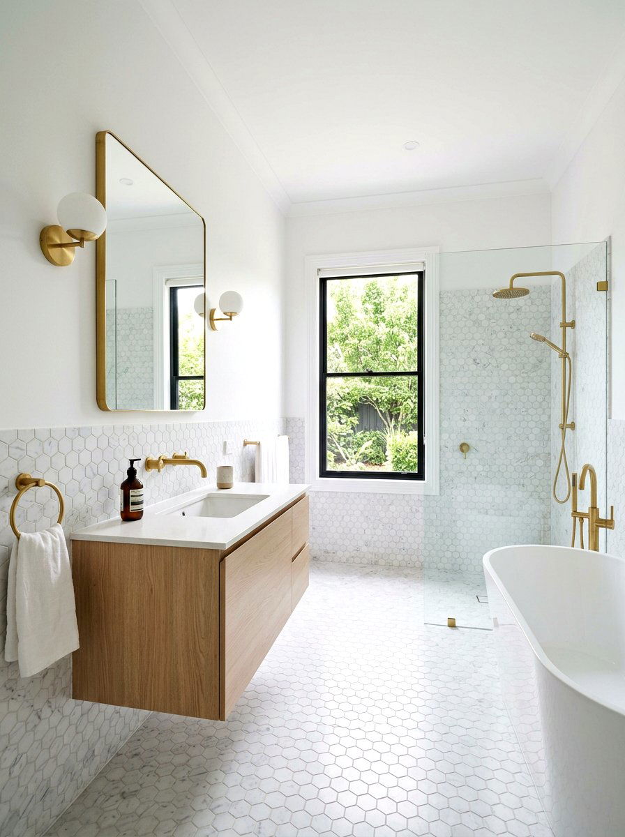 Hexagon Marble Tile Bathroom - 30 half tiled bathroom ideas