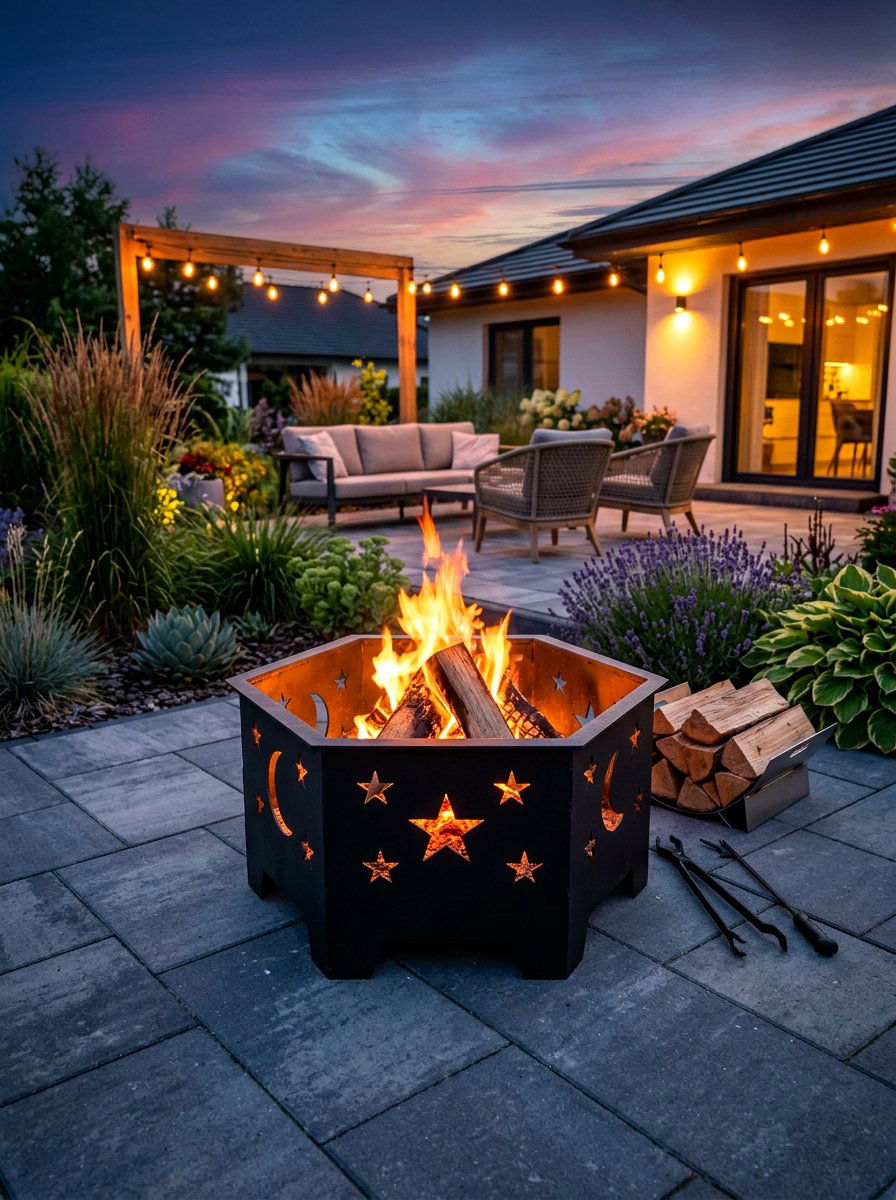Hexagon Steel Fire Pit - 30 portable fire pit ideas