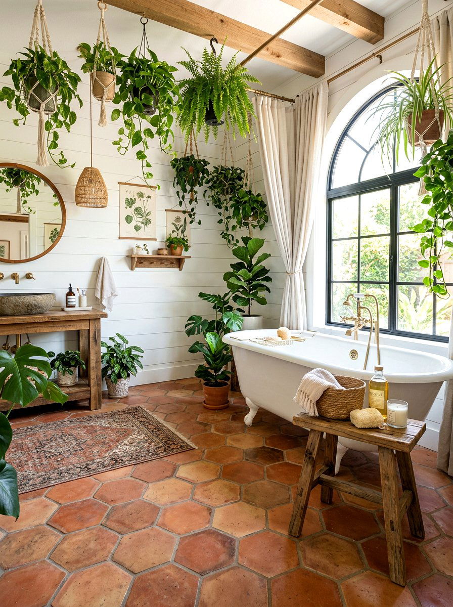 Hexagon Terracotta Tile - 30 terracotta bathroom ideas