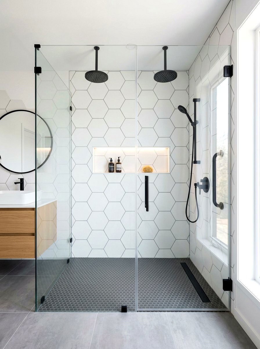Hexagon Tile Double Shower - 30 double shower wall ideas