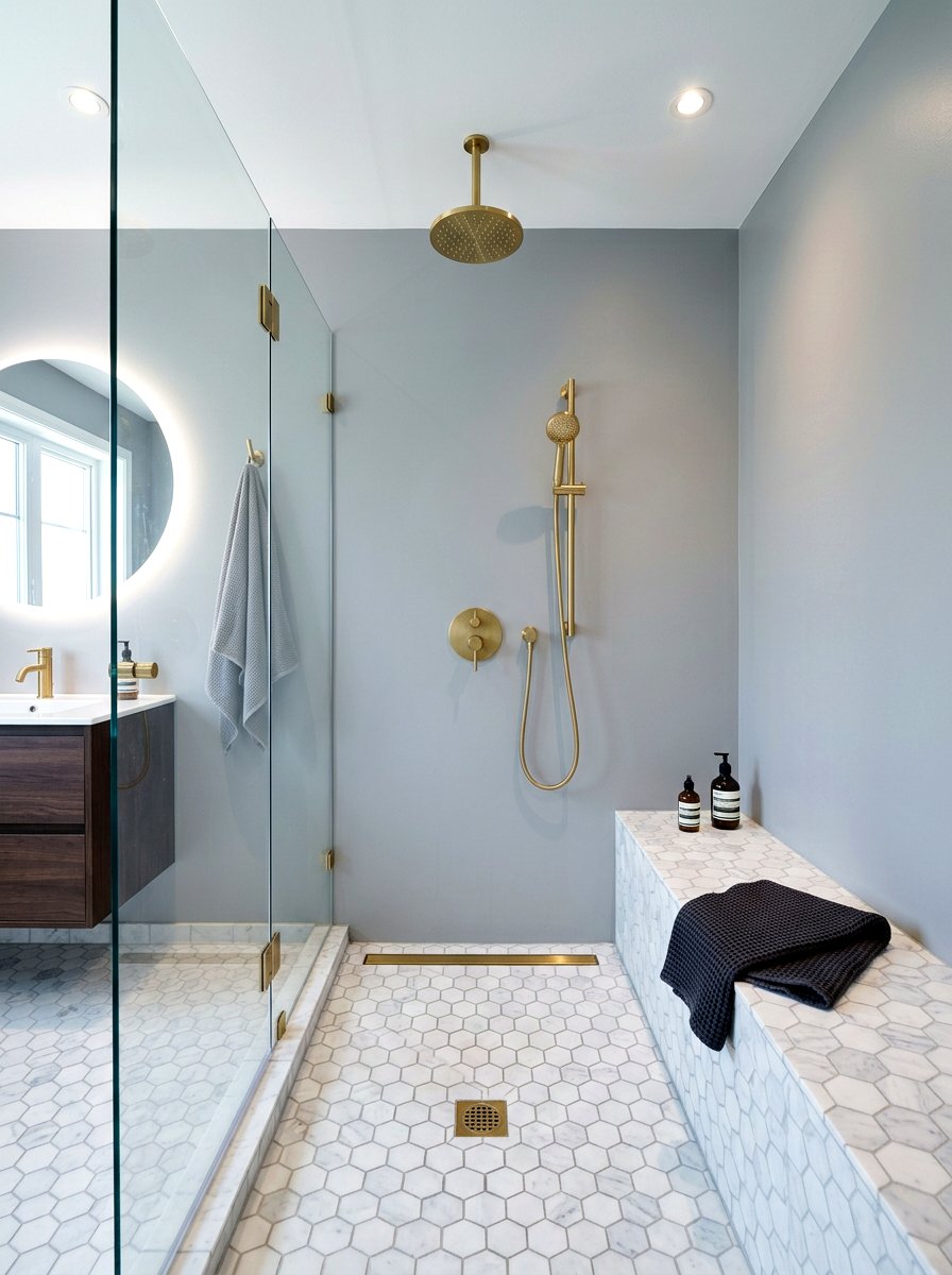 Hexagon Tile Shower Bench - 30 shower bench styling ideas
