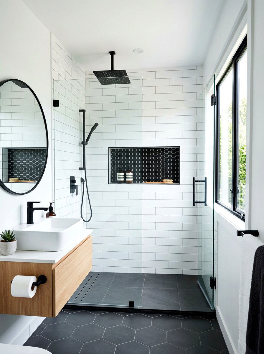 Hexagon Tile Shower Niche - 30 shower niche ideas