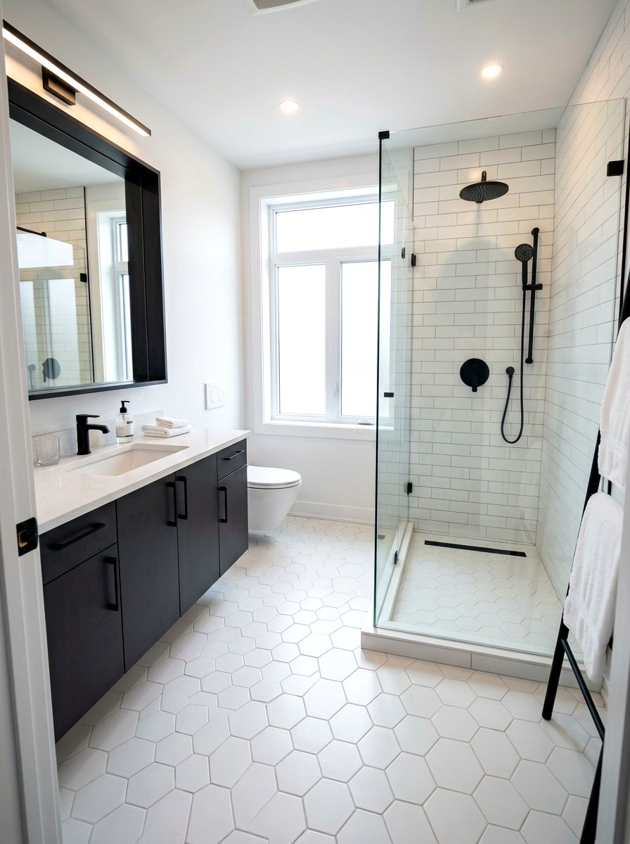 Hexagon Tile White Grout - 30 light grout bathroom ideas