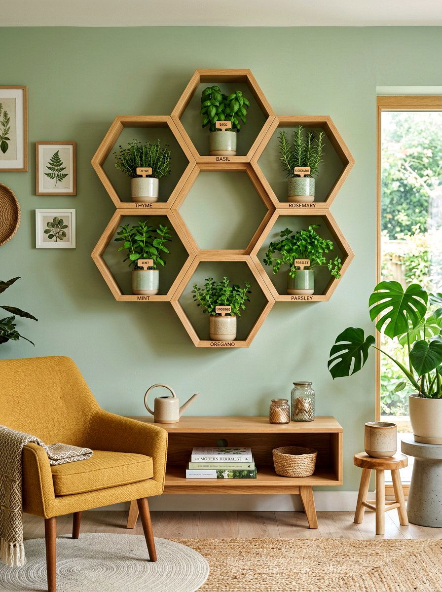 Hexagon Wall Herb Shelf - 30 indoor herb shelf ideas