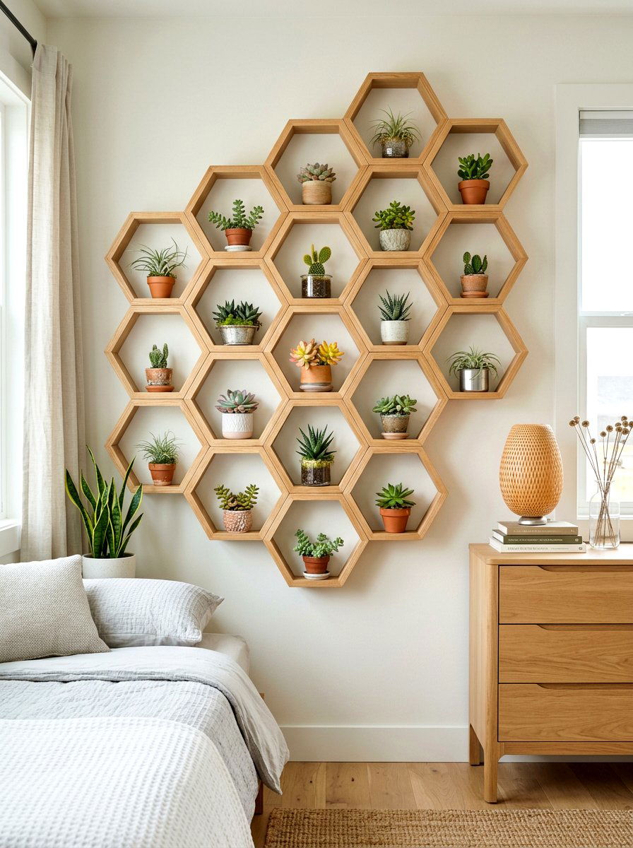 Hexagon Wall Plant Shelf - 30 vertical garden shelf ideas