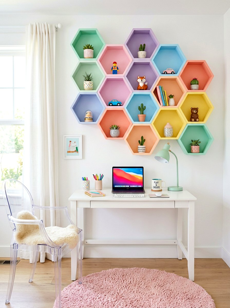 Hexagon Wall Shelf - 30 kids desk wall ideas