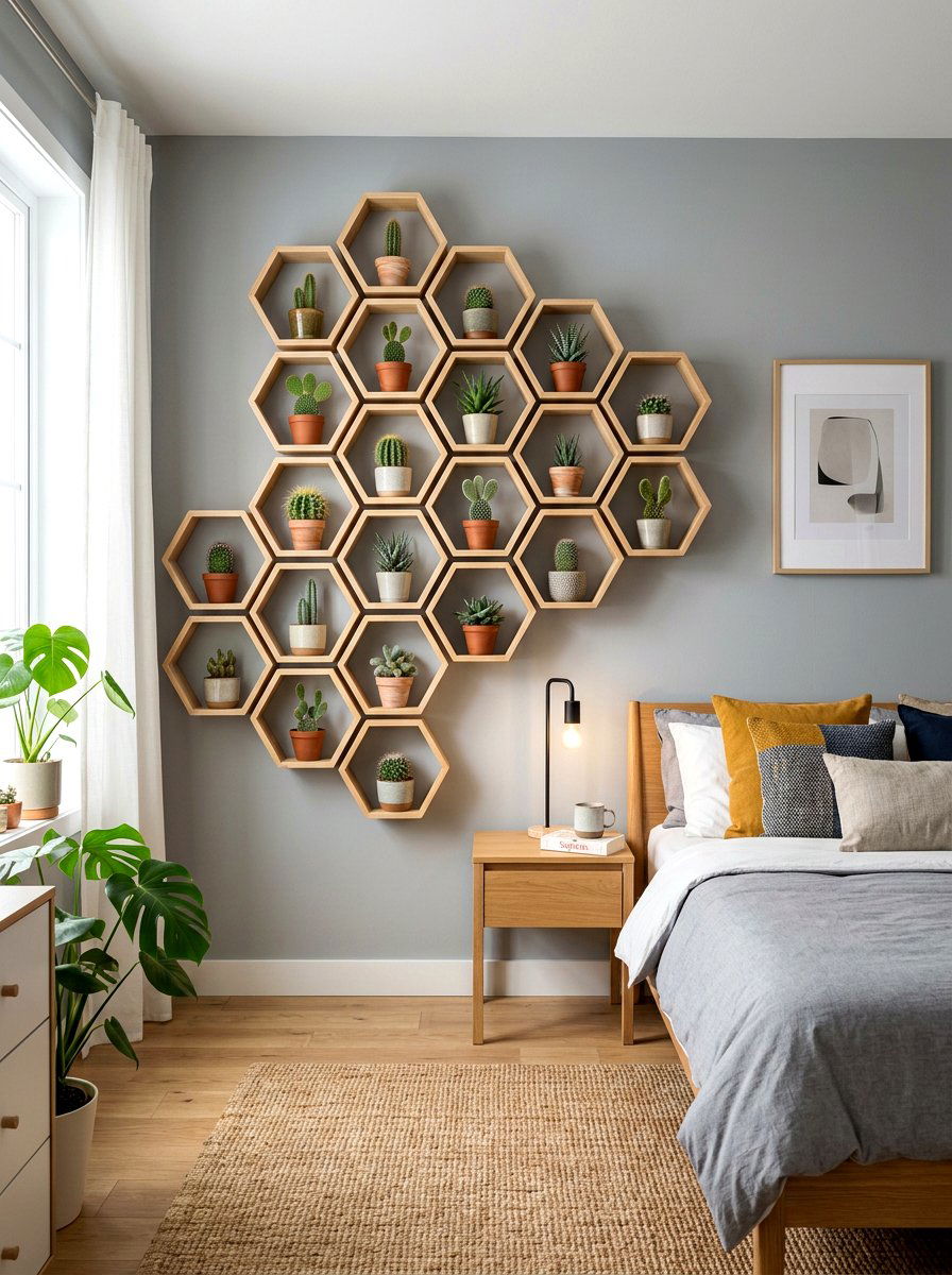 Hexagon Wall Shelf - 30 cactus shelf ideas