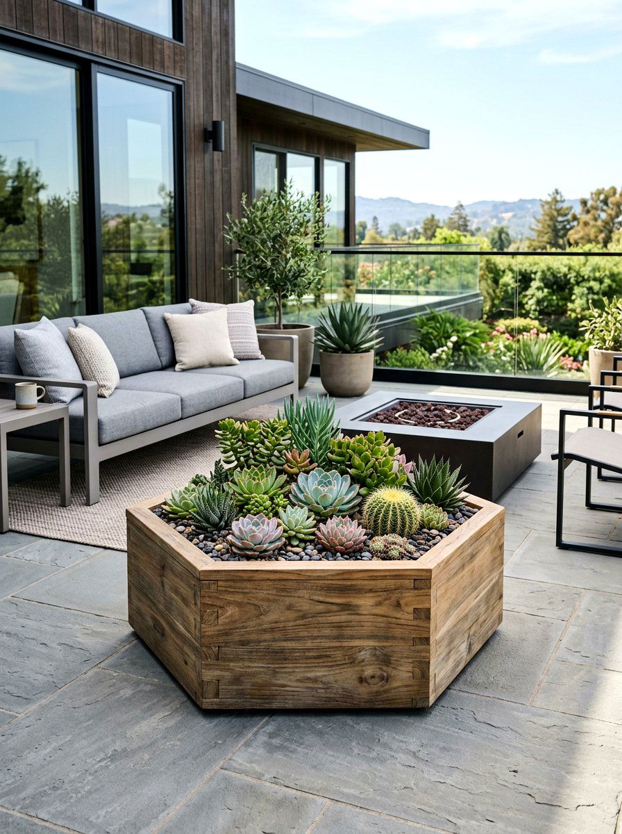 Hexagon Wooden Planter Box - 30 wooden planter ideas