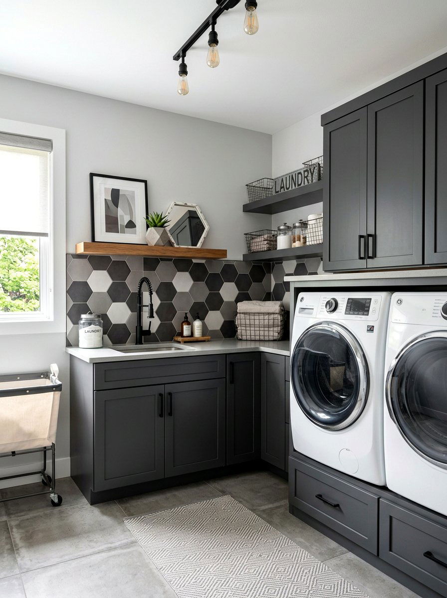 Hexagon backsplash laundry - 30 laundry room backsplash ideas