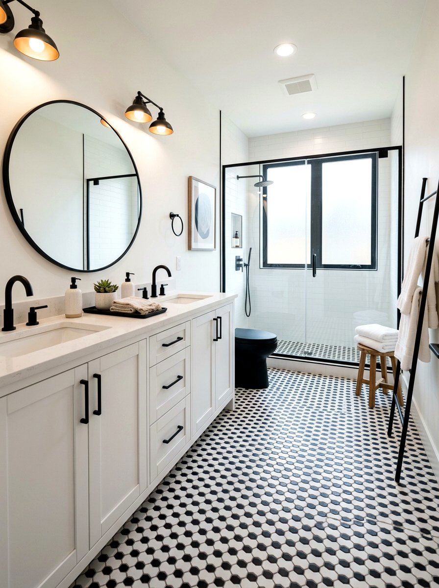Hexagon checkerboard bathroom floor - 30 checkerboard bath floor ideas