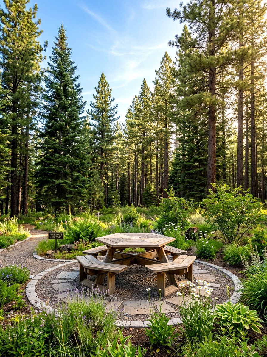 Hexagon picnic table - 30 backyard picnic table ideas
