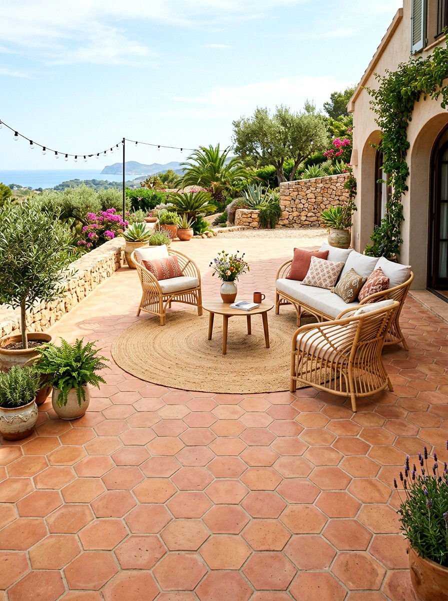 Hexagon terracotta tile patio - 30 terracotta patio ideas
