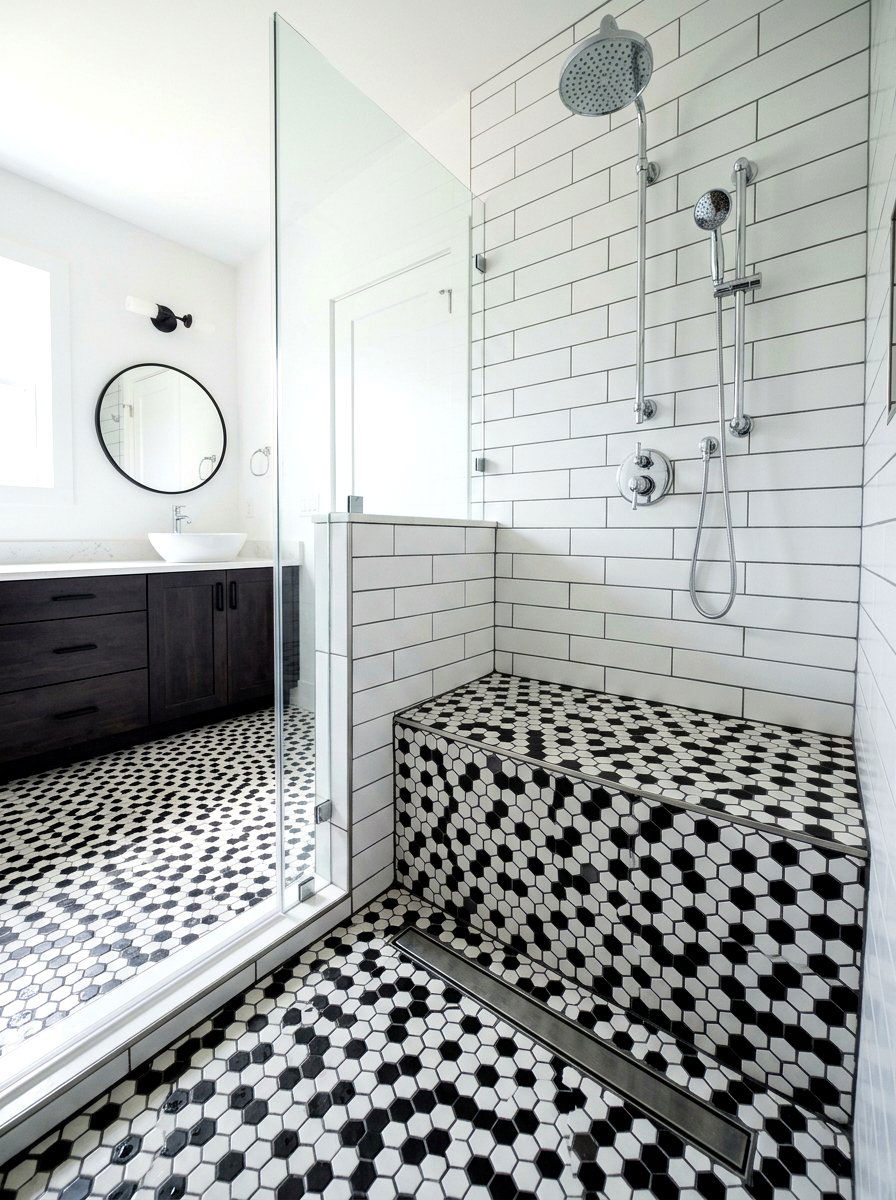 Hexagon tile shower bench - 30 shower bench ideas