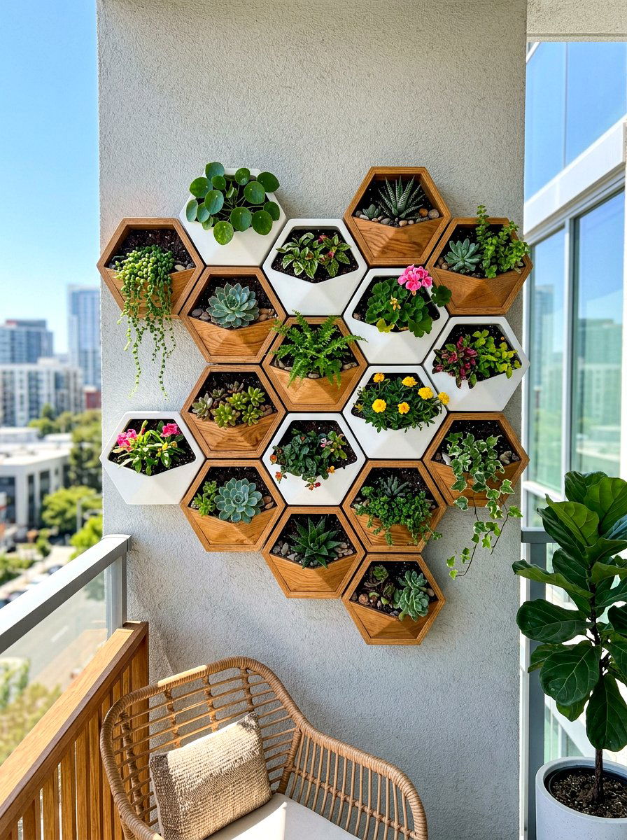 Hexagon wall planter set - 30 balcony planter wall ideas
