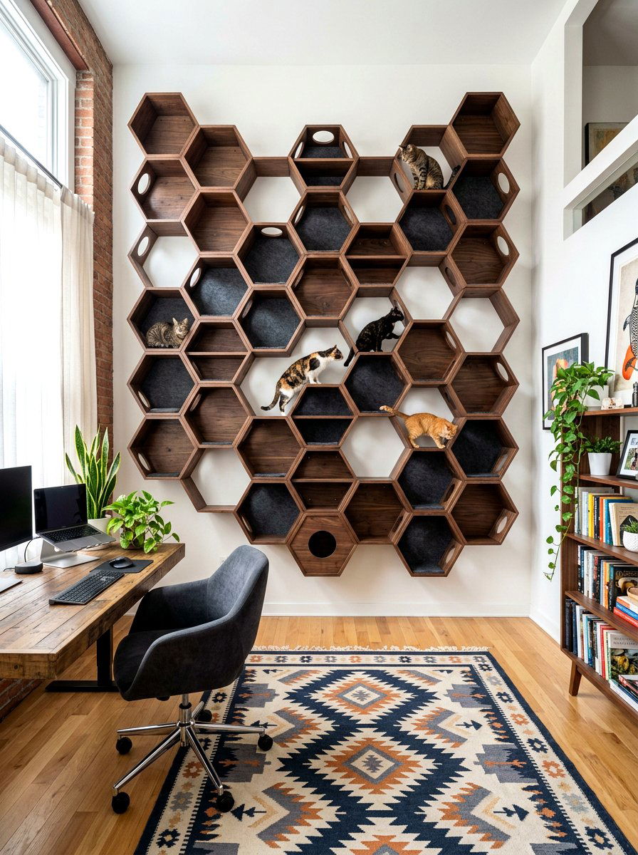 Hexagonal Cat Wall Modules - 30 cat climbing wall aesthetic ideas