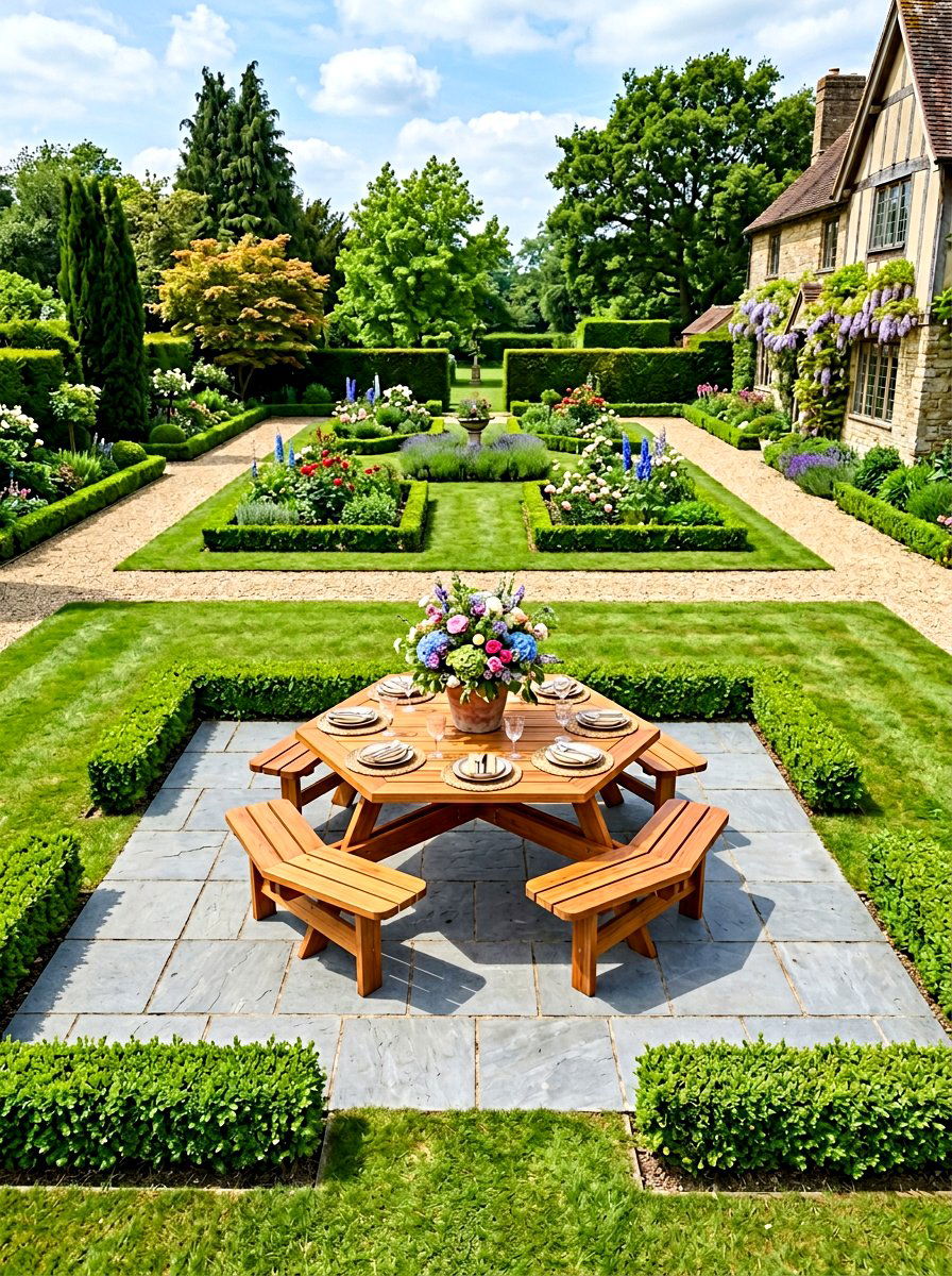Hexagonal Picnic Table - 30 picnic table patio ideas