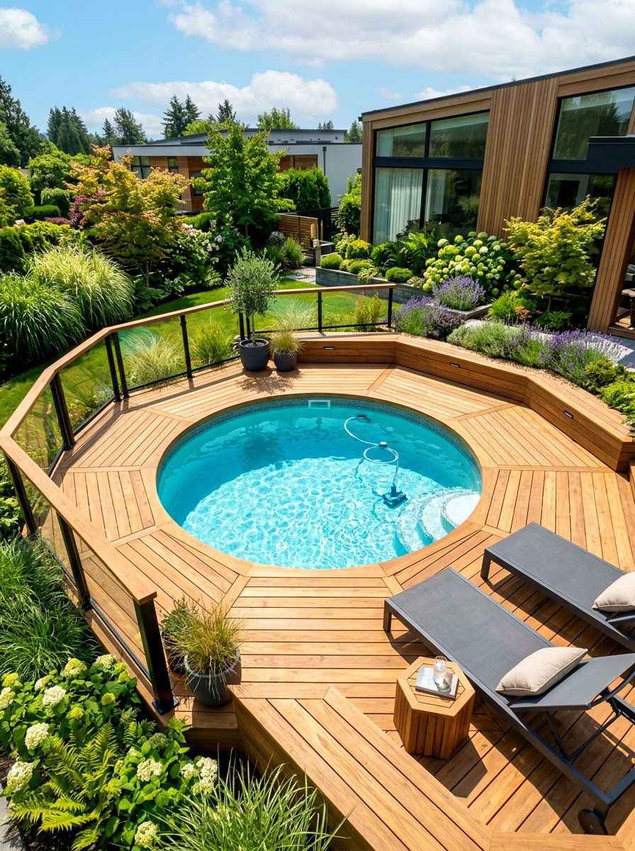 Hexagonal Wood Pool Deck - 30 stock tank pool deck ideas