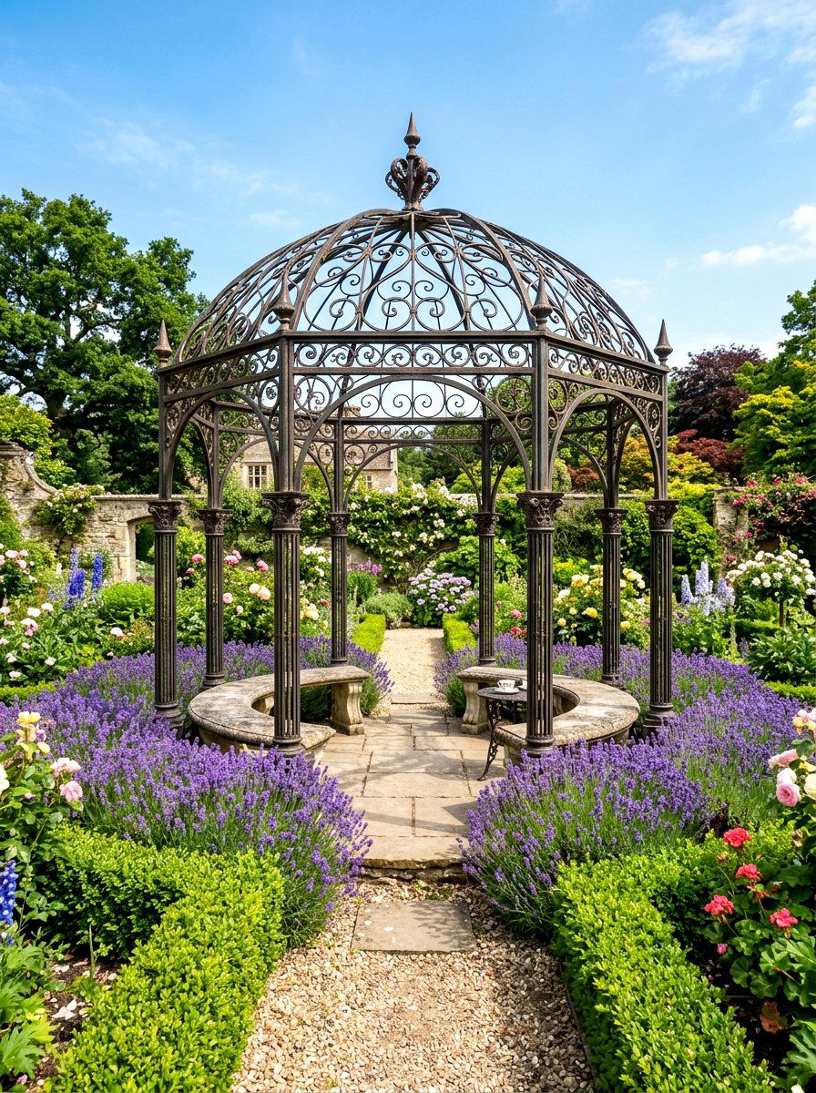Hexagonal Wrought Iron Garden Gazebo - 30 metal gazebo ideas