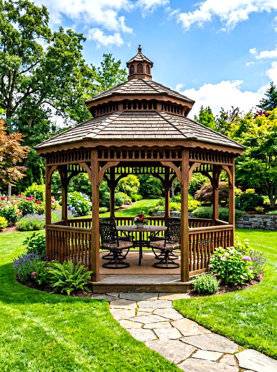 Hexagonal wooden gazebo - 30 backyard gazebo ideas