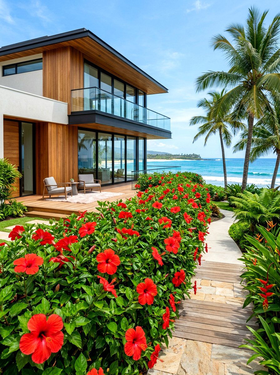 Hibiscus Tropical Hedge - 30 house front hedge ideas