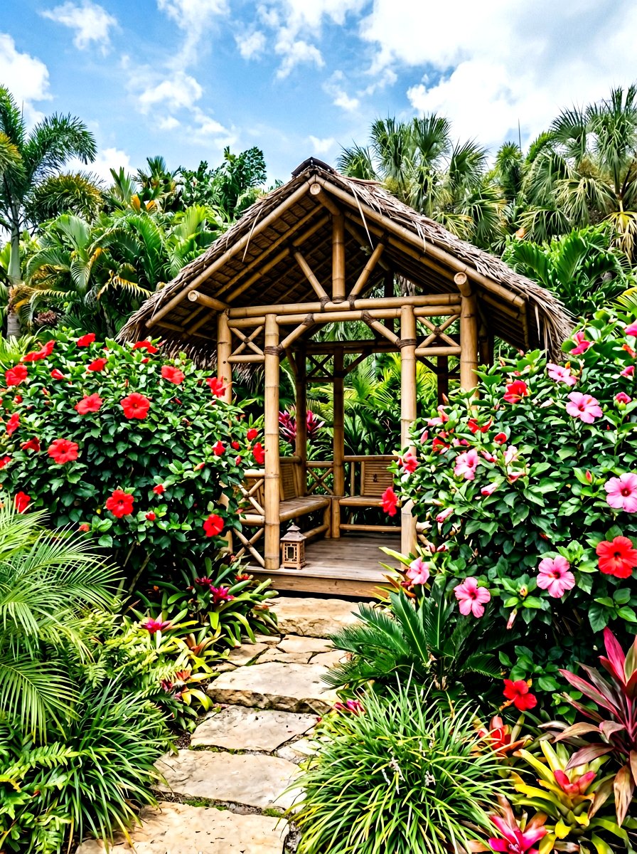 Hibiscus gazebo garden area - 30 gazebo flower garden ideas