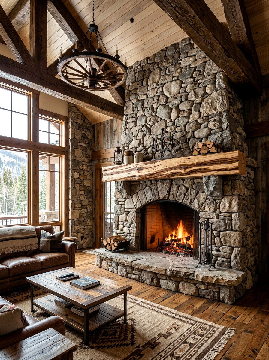 Hickory Wood Mantel - 30 wood mantel beam ideas