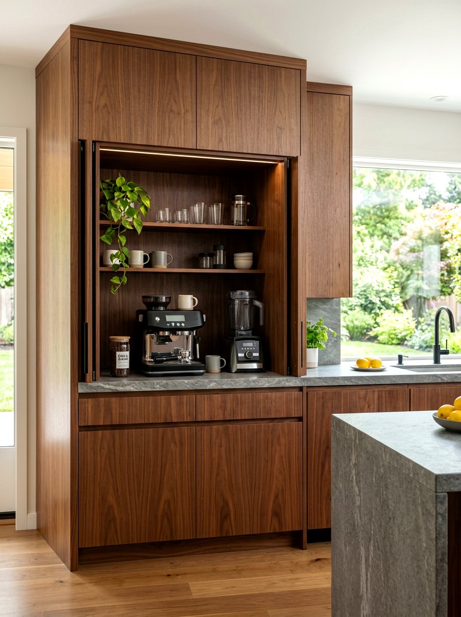 Hidden Appliance Garage - 30 kitchen beverage center ideas