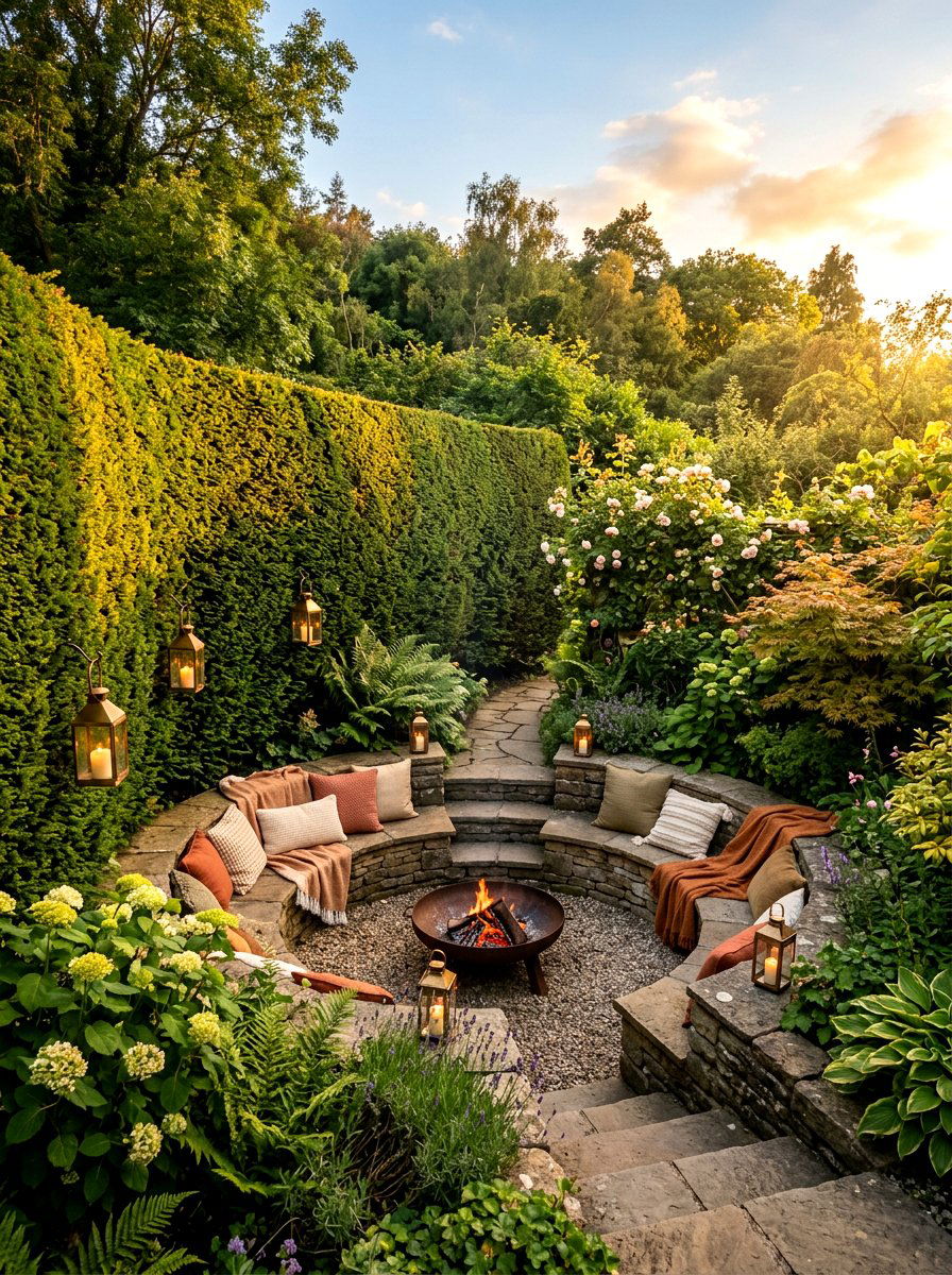 Hidden Backyard Conversation Pit - 30 sunken backyard seating ideas