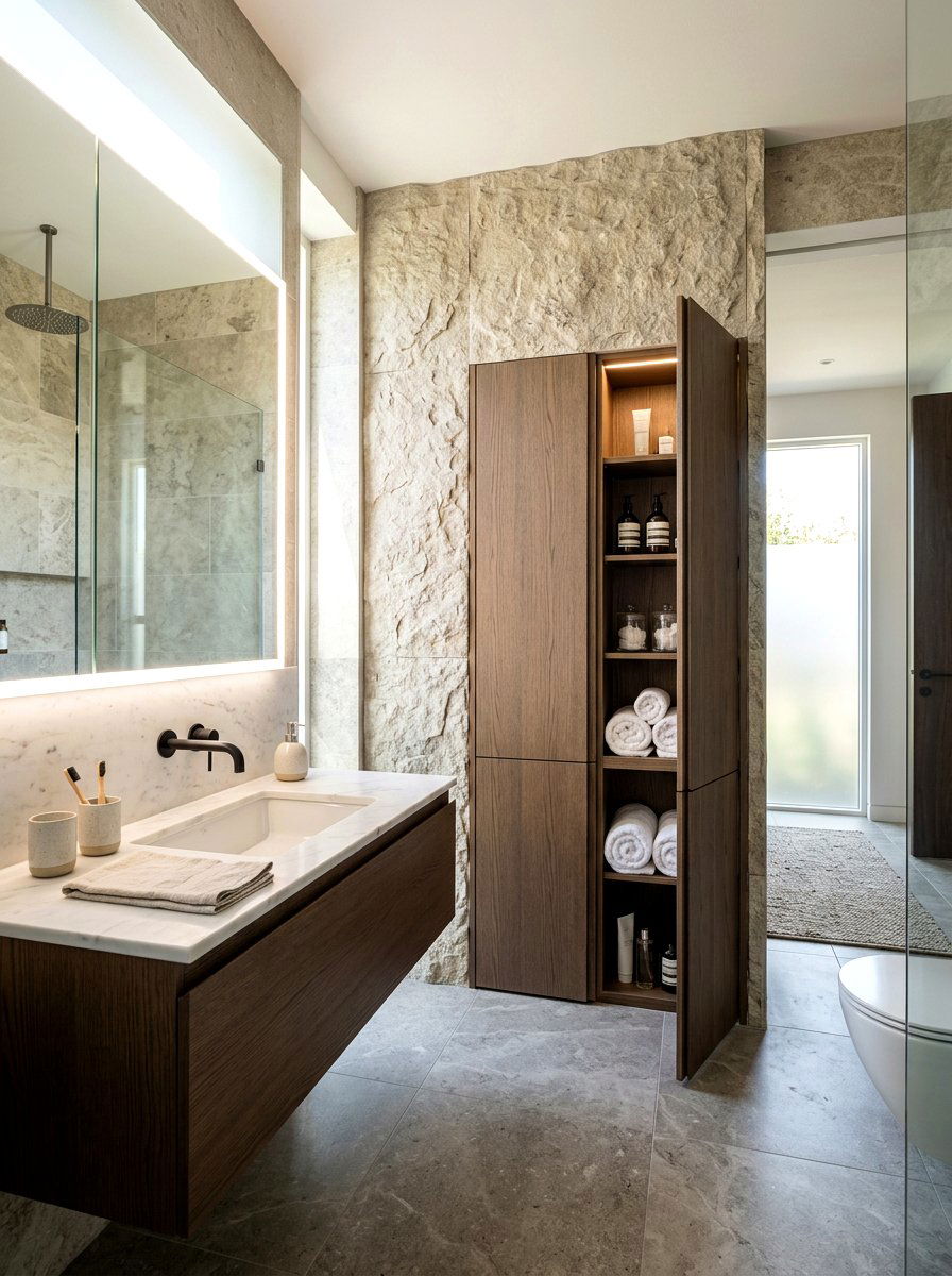 Hidden Bathroom Storage - 30 quiet luxury bathroom ideas