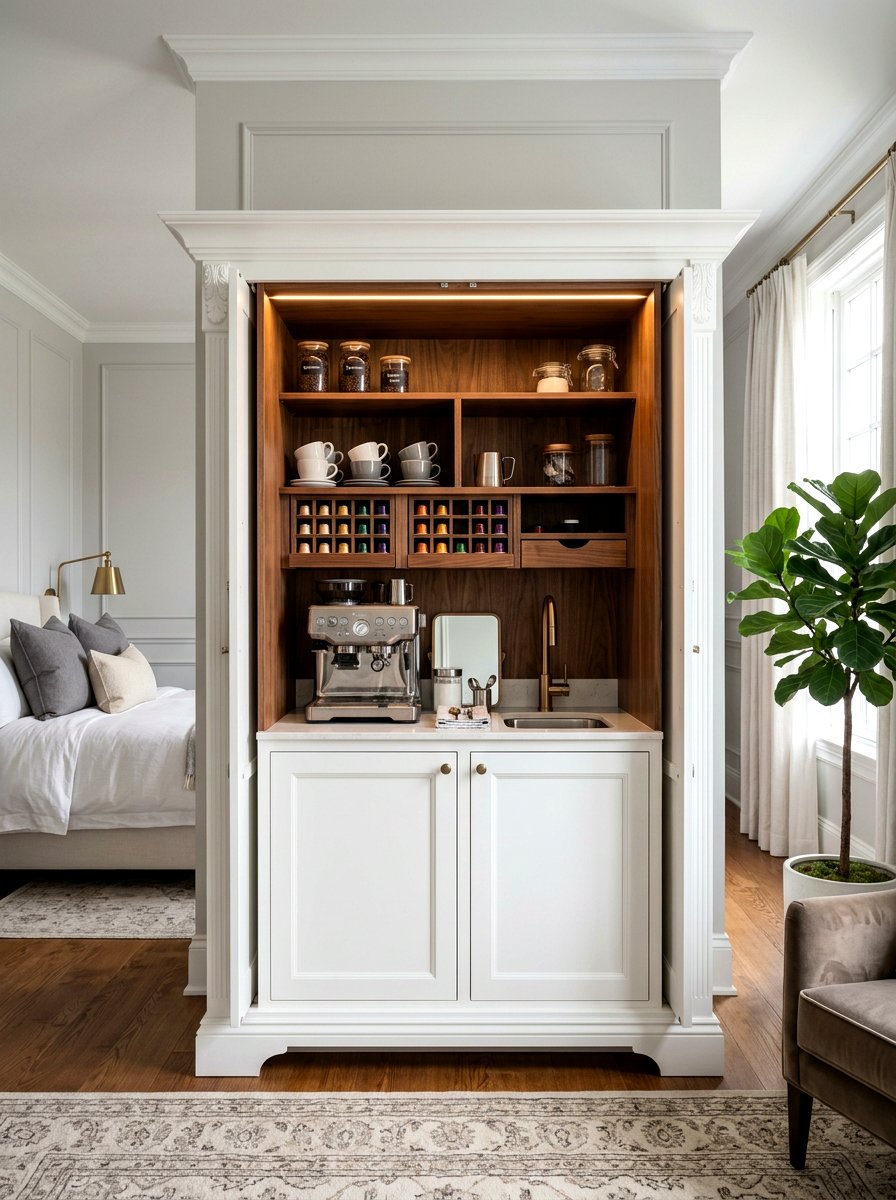 Hidden Bedroom Coffee Cabinet - 30 bedroom coffee corner ideas