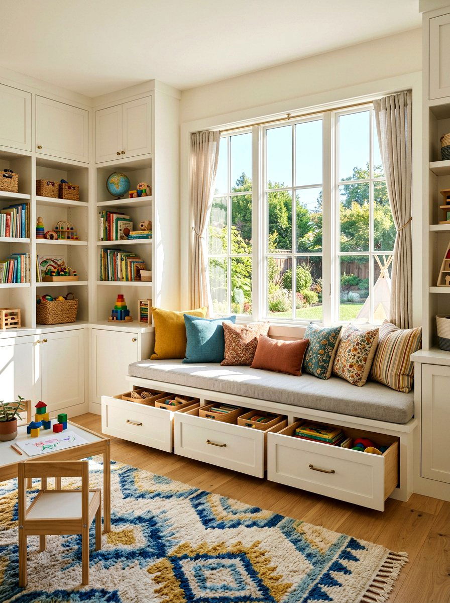 Hidden Bench Storage - 30 organizing kids toys ideas