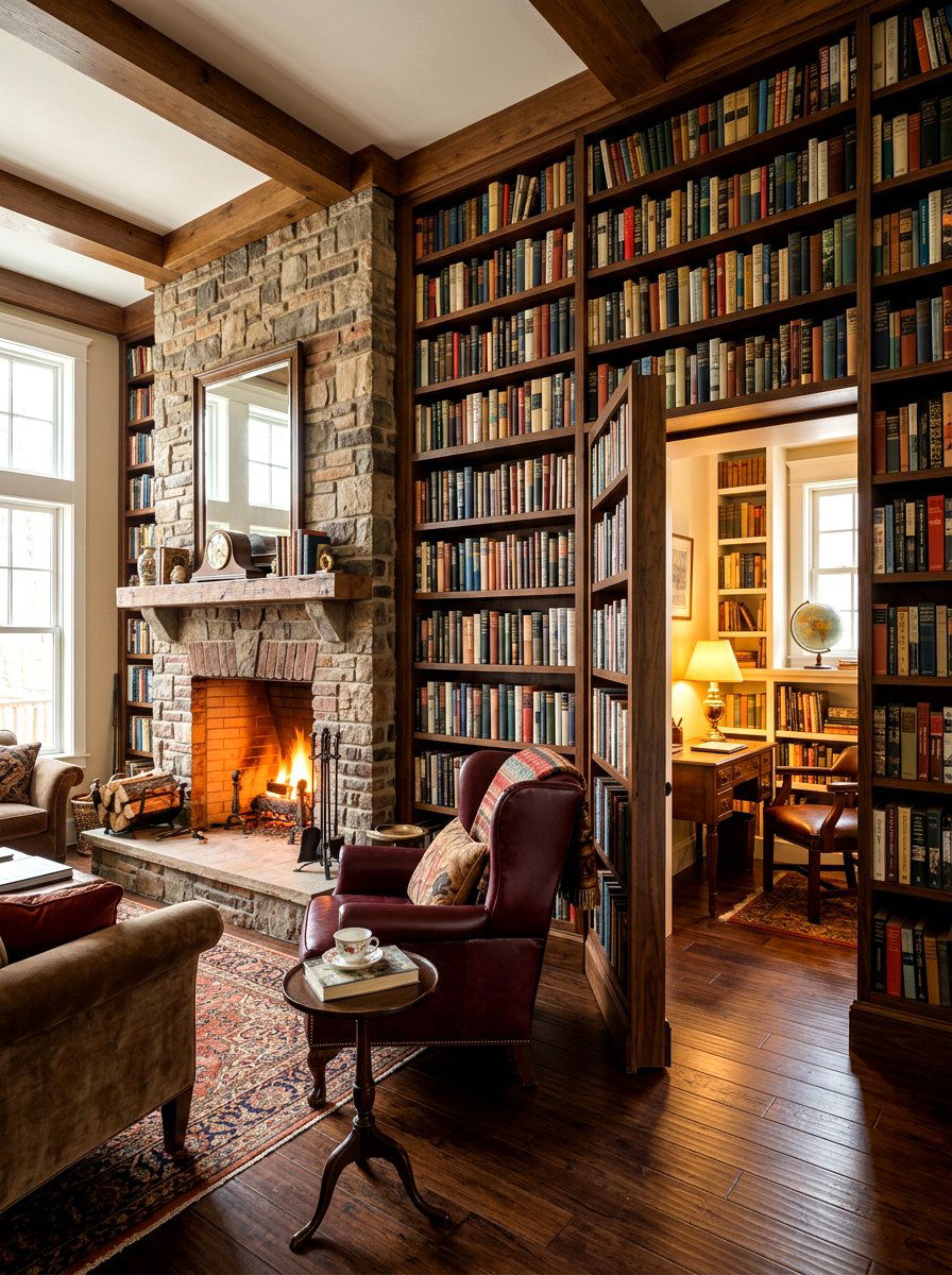 Hidden Bookcase Door - 30 library style living room ideas
