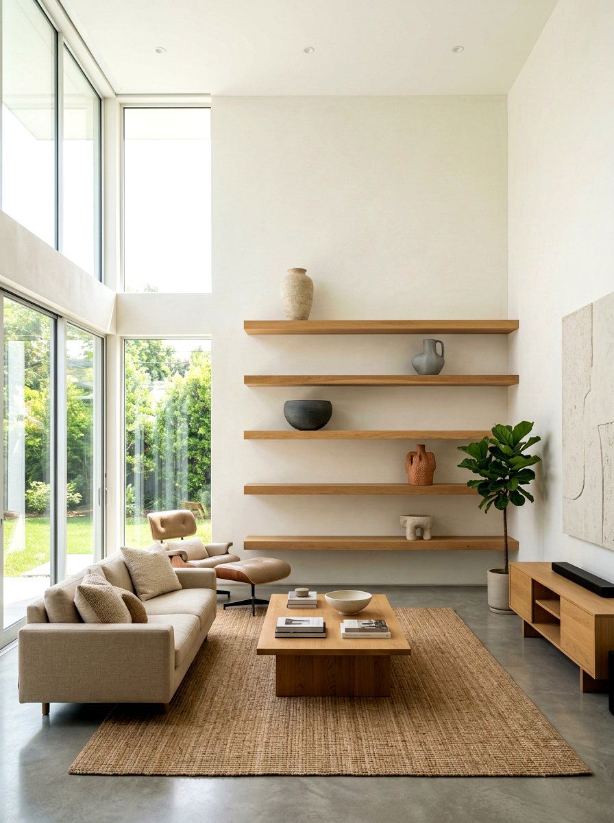 Hidden Bracket Shelves - 30 living room shelf decor ideas