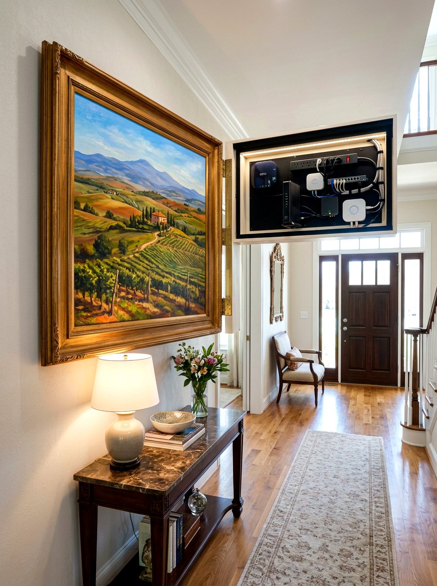 Hidden Cabinet Behind Artwork - 30 charging station entryway ideas