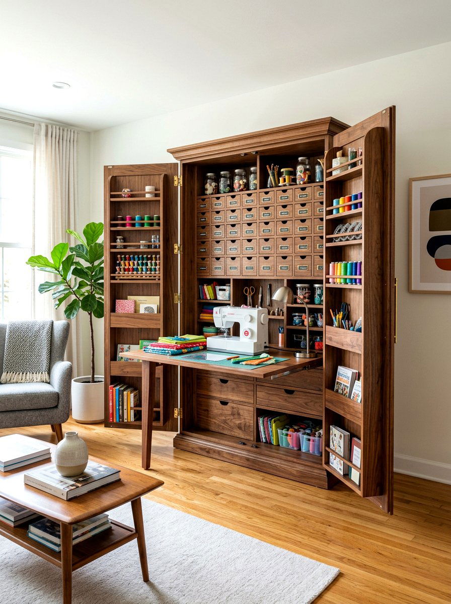 Hidden Cabinet Craft Station - 30 crafting nook ideas