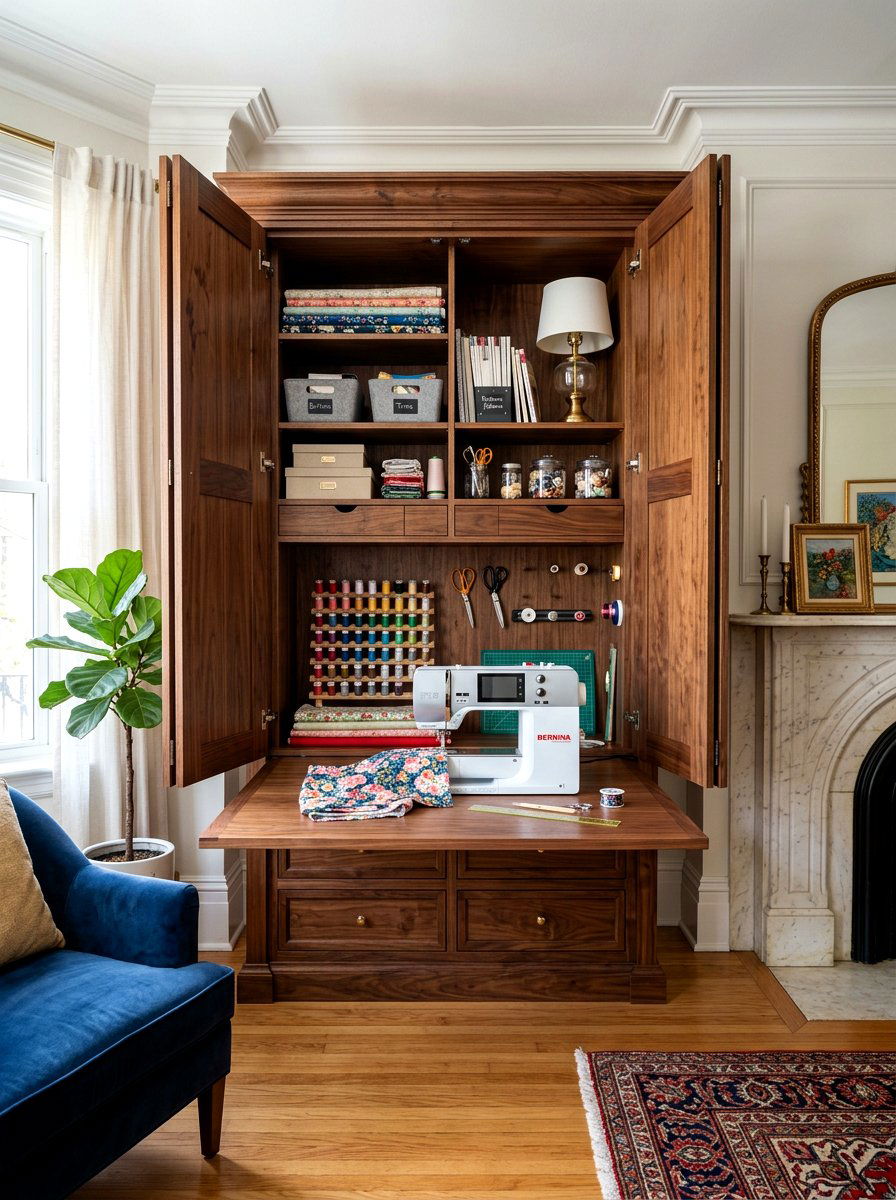Hidden Cabinet Desk - 30 organizing a craft room ideas