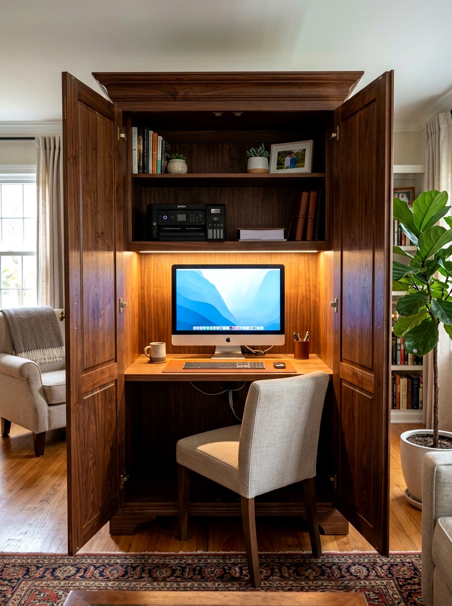 Hidden Cabinet Desk - 30 study hall nook ideas