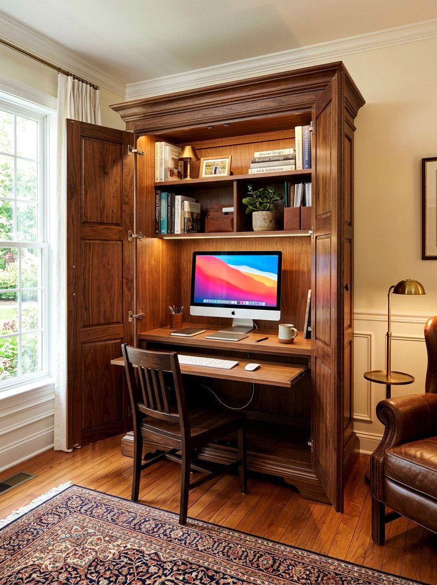 Hidden Cabinet Office - 30 office nook apartment ideas